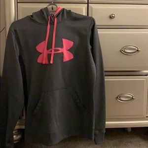gray and pink under amour hoodie. worn once!